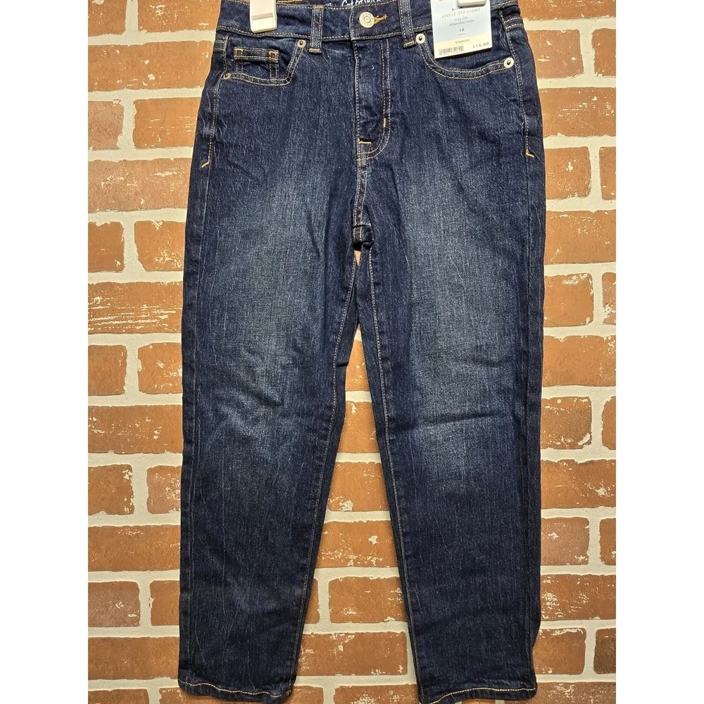 Cat & Jack Girls Jeans Sz 10 Straight Ankle Adjustable Dark Wash School Pants